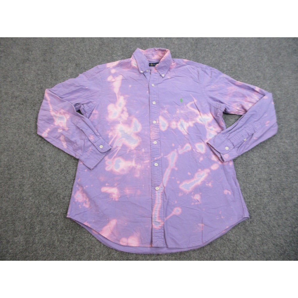 Ralph Lauren Shirt Mens Medium Purple Pink Bleach Dyed Long Sleeve Oxford Cotton
